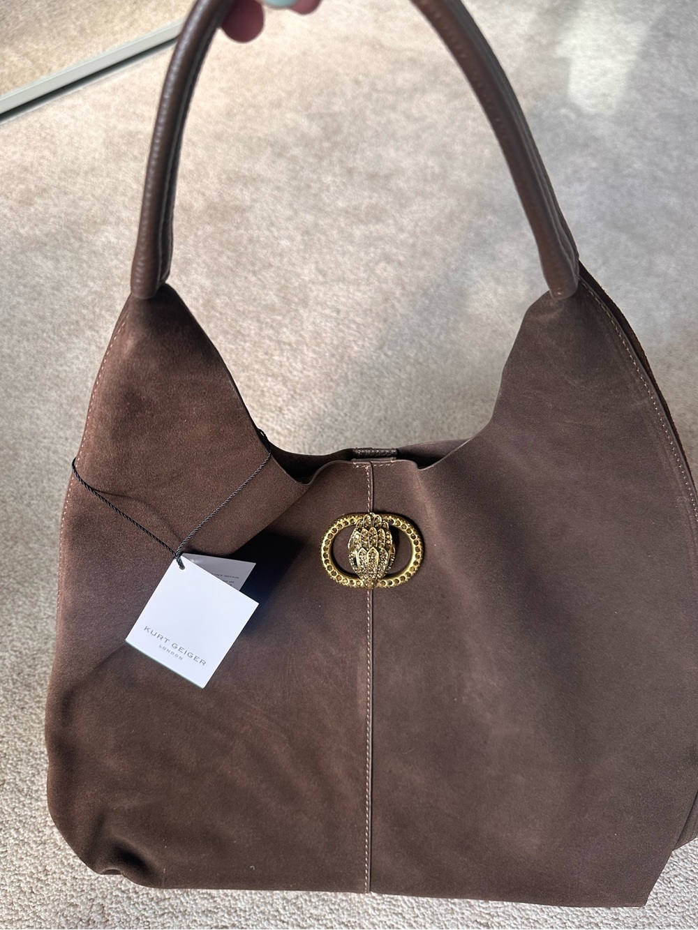 Kurt Geiger Chelsea Medium Chocolate Brown Suede Shoulder Bag